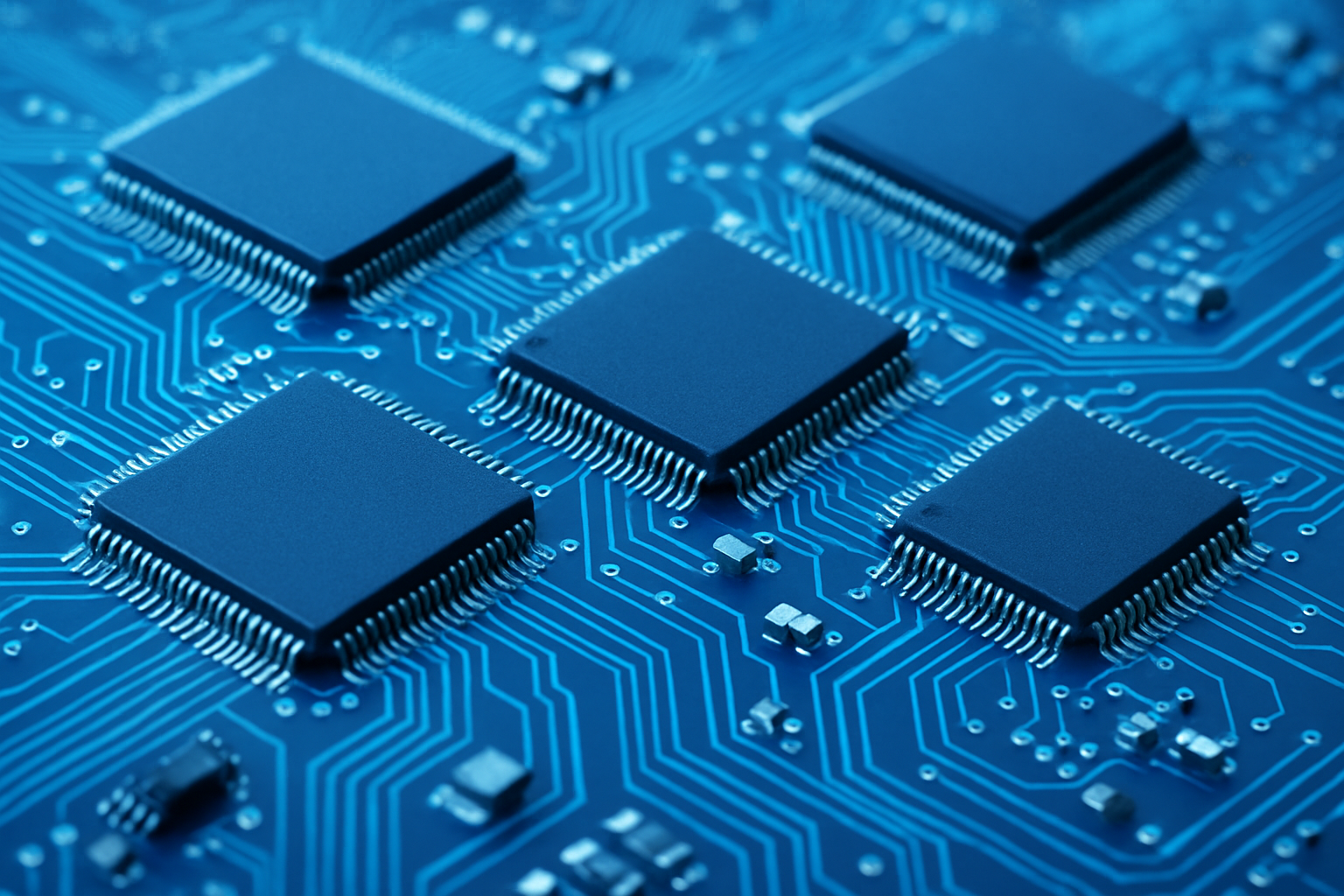 Abstract semiconductor board imagery in cool blue tones